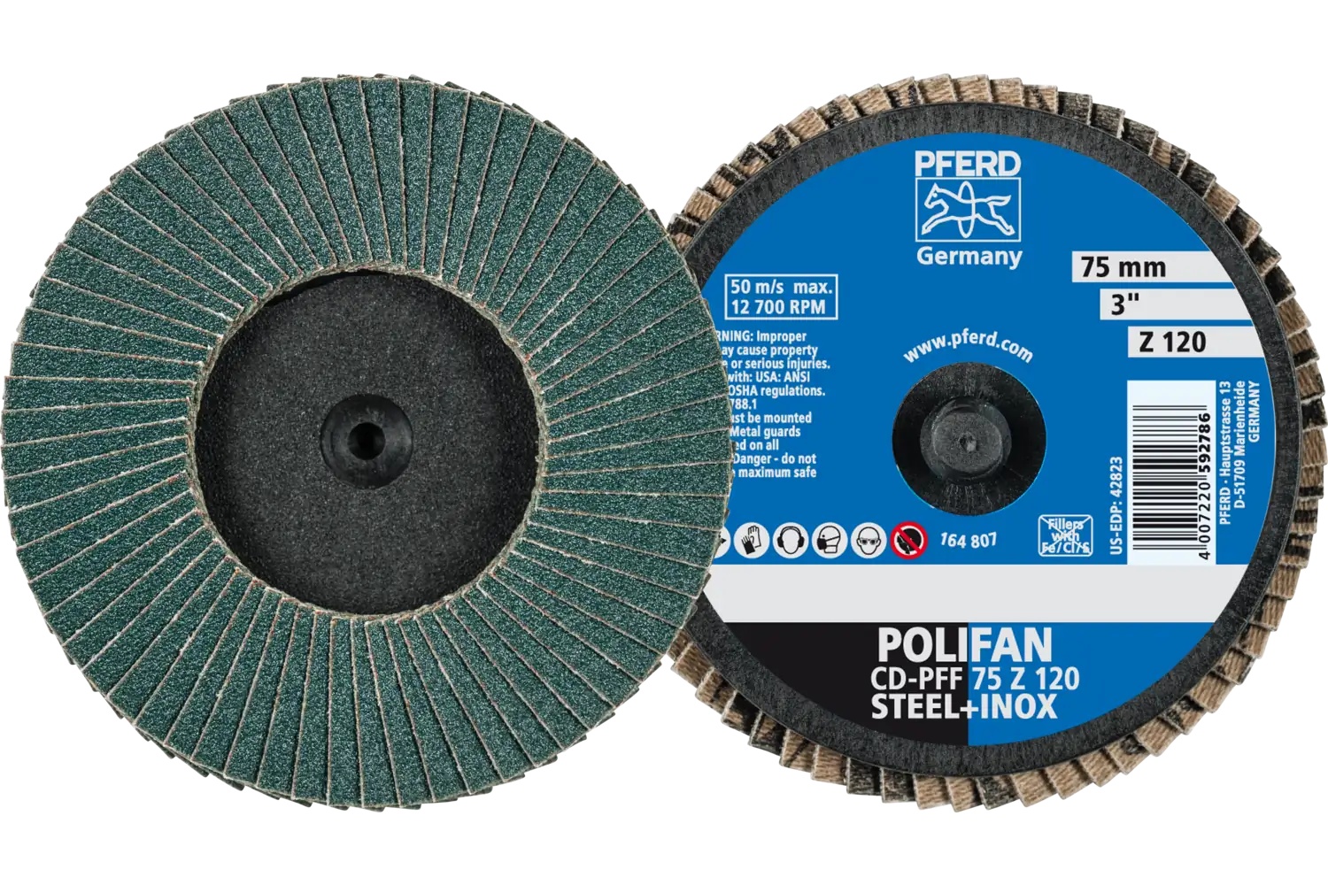 Picture of Pferd Mini Flap Disc, 3" Dia, Type CDR, 120 Grit, Flat, Zirconia alumina
